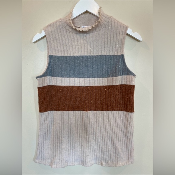 Bucket List High Neck Ribbed Tank Top Medium Sparkles Stretch - Picture 1 of 4